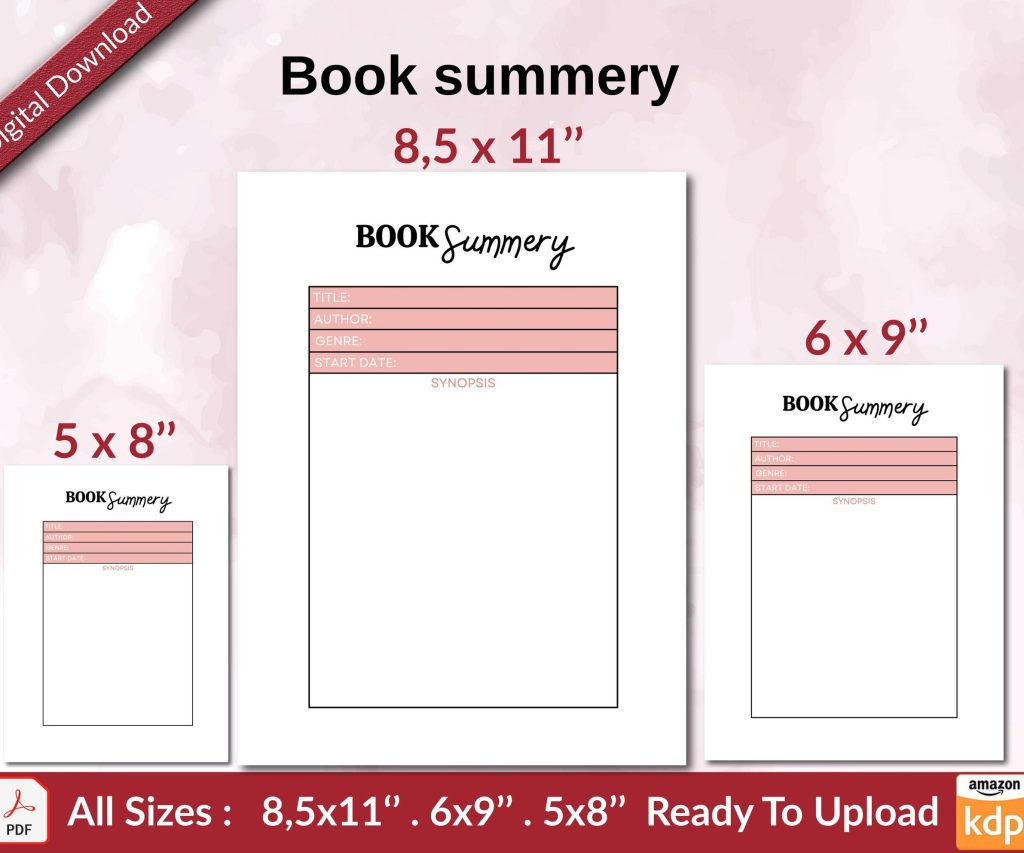 Book summary KDP interior, book summary journal, Ready To Upload, Sizes 8.5×11 6×9 5×8 inch PDF FILE Used as Amazon KDP Paperback Low Content Book, journal, Notebook, Planner, COMMERCIAL Use