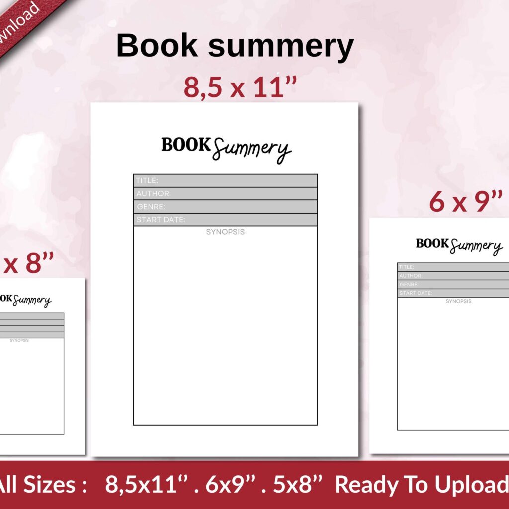 Book summery KDP interior Ready To Upload, Sizes 8.5×11 6×9 5×8 inch PDF FILE Used as Amazon KDP Paperback Low Content Book, journal, Notebook, Planner, COMMERCIAL Use