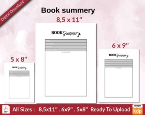 Book summery KDP interior Ready To Upload, Sizes 8.5×11 6×9 5×8 inch PDF FILE Used as Amazon KDP Paperback Low Content Book, journal, Notebook, Planner, COMMERCIAL Use