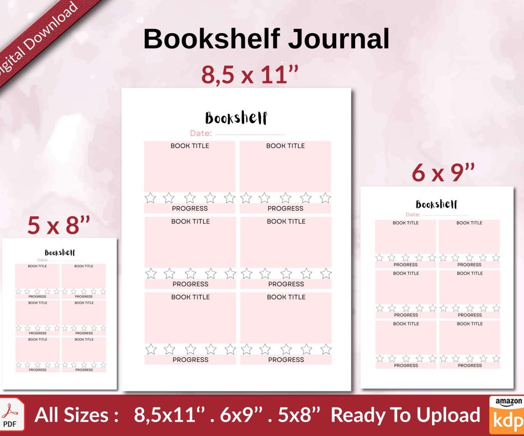 Bookshelf Journal KDP interior Ready To Upload, Sizes 8.5×11 6×9 5×8 inch PDF FILE Used as Amazon KDP Paperback Low Content Book, journal, Notebook, Planner, COMMERCIAL Use