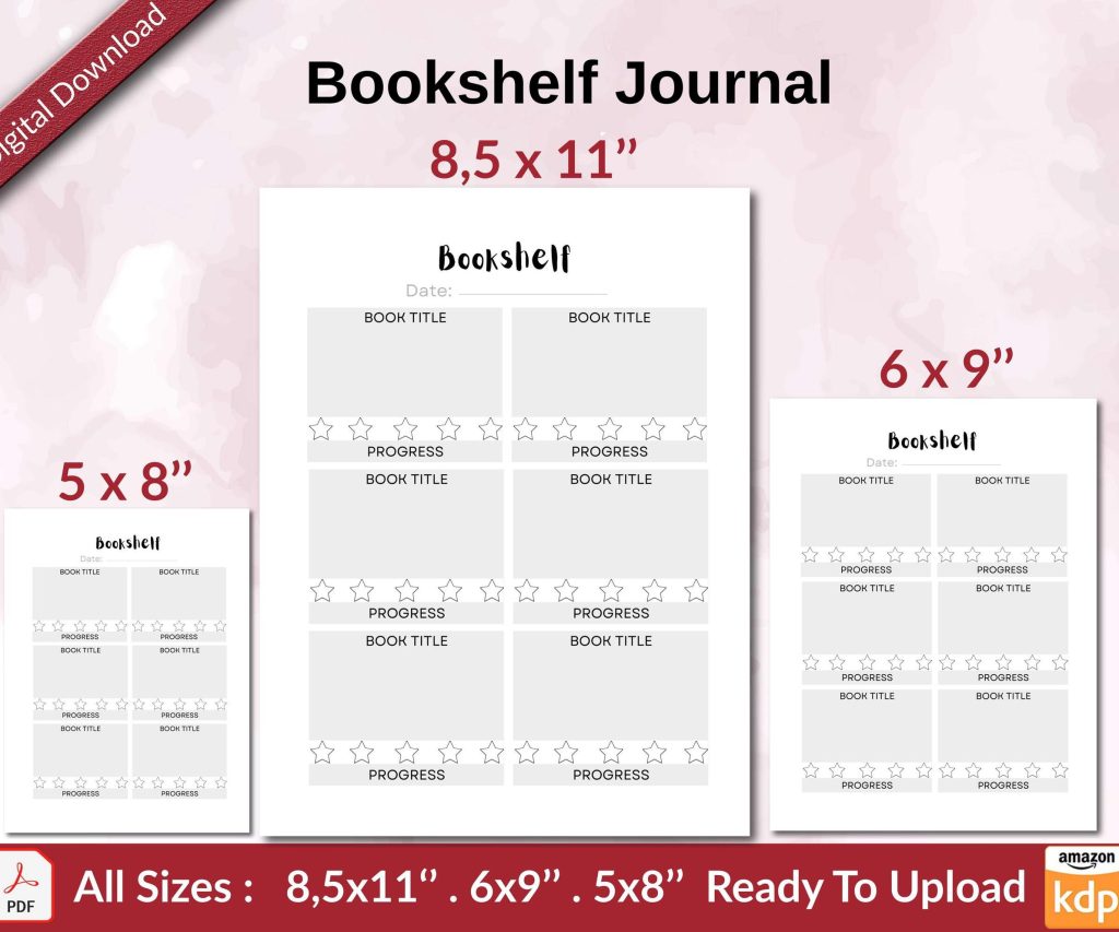 Bookshelf Journal KDP interior Ready To Upload, Sizes 8.5×11 6×9 5×8 inch PDF FILE Used as Amazon KDP Paperback Low Content Book, journal, Notebook, Planner, COMMERCIAL Use