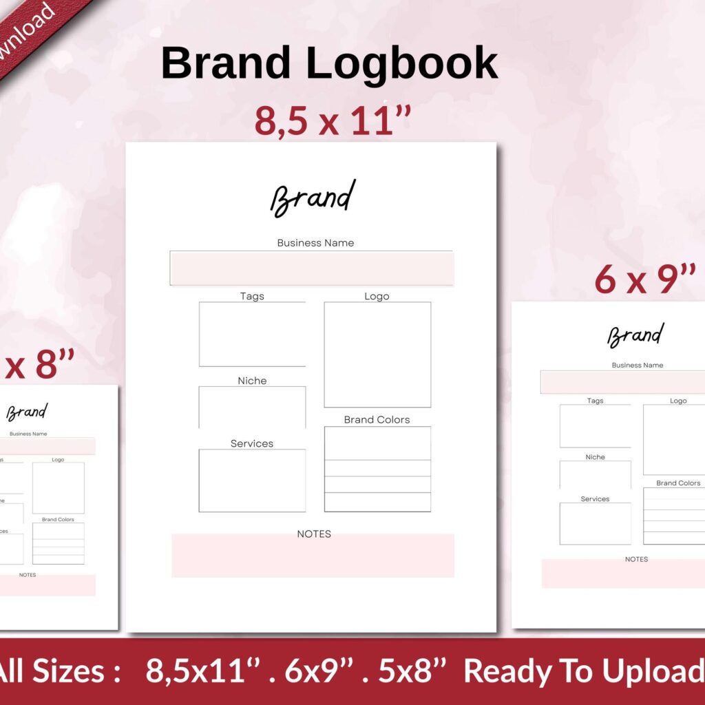 Brand Logbook KDP interior Ready To Upload, Sizes 8.5×11 6×9 5×8 inch PDF FILE Used as Amazon KDP Paperback Low Content Book, journal, Notebook, Planner, COMMERCIAL Use