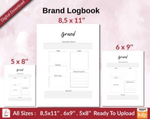 Brand Logbook KDP interior Ready To Upload, Sizes 8.5×11 6×9 5×8 inch PDF FILE Used as Amazon KDP Paperback Low Content Book, journal, Notebook, Planner, COMMERCIAL Use