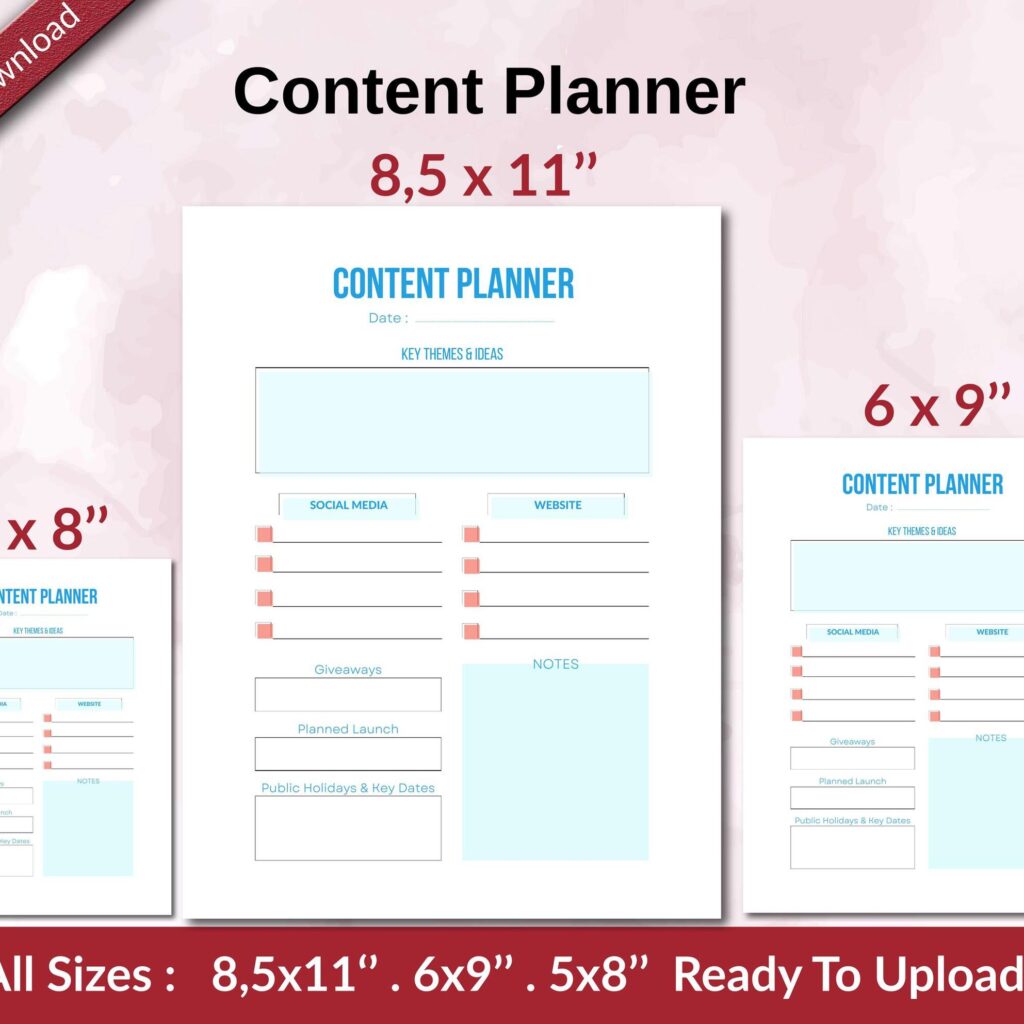 Content Planner KDP interior Ready To Upload, Sizes 8.5×11 6×9 5×8 inch PDF FILE Used as Amazon KDP Paperback Low Content Book, journal, Notebook, Planner, COMMERCIAL Use