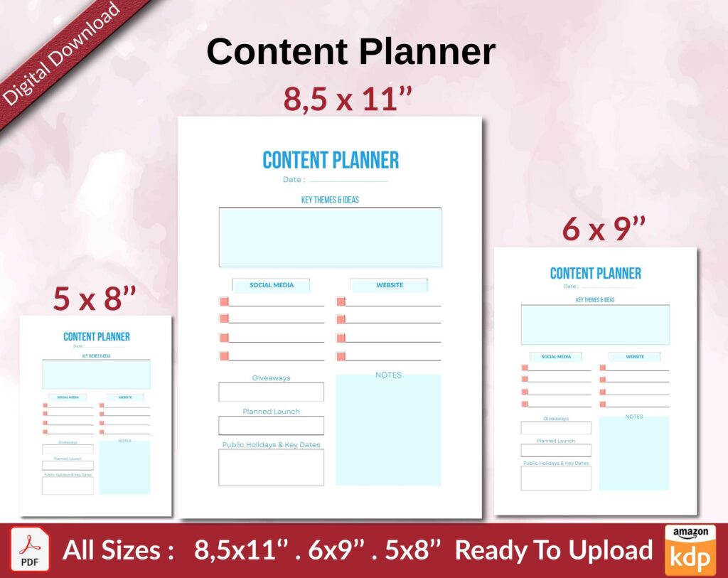 Content Planner KDP interior Ready To Upload, Sizes 8.5×11 6×9 5×8 inch PDF FILE Used as Amazon KDP Paperback Low Content Book, journal, Notebook, Planner, COMMERCIAL Use