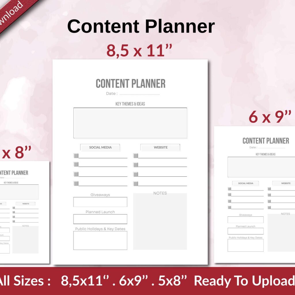 Content Planner KDP interior Ready To Upload, Sizes 8.5×11 6×9 5×8 inch PDF FILE Used as Amazon KDP Paperback Low Content Book, journal, Notebook, Planner, COMMERCIAL Use