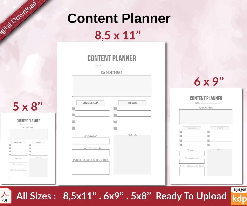 Content Planner KDP interior Ready To Upload, Sizes 8.5×11 6×9 5×8 inch PDF FILE Used as Amazon KDP Paperback Low Content Book, journal, Notebook, Planner, COMMERCIAL Use