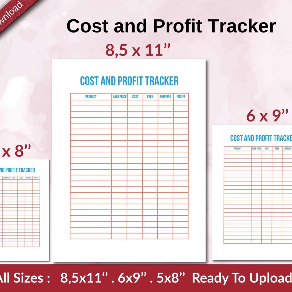 Cost and Profit Tracker KDP interior Ready To Upload, Sizes 8.5×11 6×9 5×8 inch PDF FILE Used as Amazon KDP Paperback Low Content Book, journal, Notebook, Planner, COMMERCIAL Use