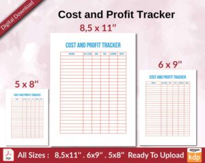 Cost and Profit Tracker KDP interior Ready To Upload, Sizes 8.5×11 6×9 5×8 inch PDF FILE Used as Amazon KDP Paperback Low Content Book, journal, Notebook, Planner, COMMERCIAL Use