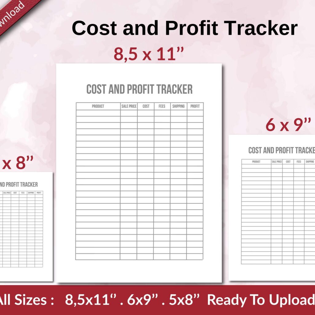 Cost and Profit Tracker KDP interior Ready To Upload, Sizes 8.5×11 6×9 5×8 inch PDF FILE Used as Amazon KDP Paperback Low Content Book, journal, Notebook, Planner, COMMERCIAL Use