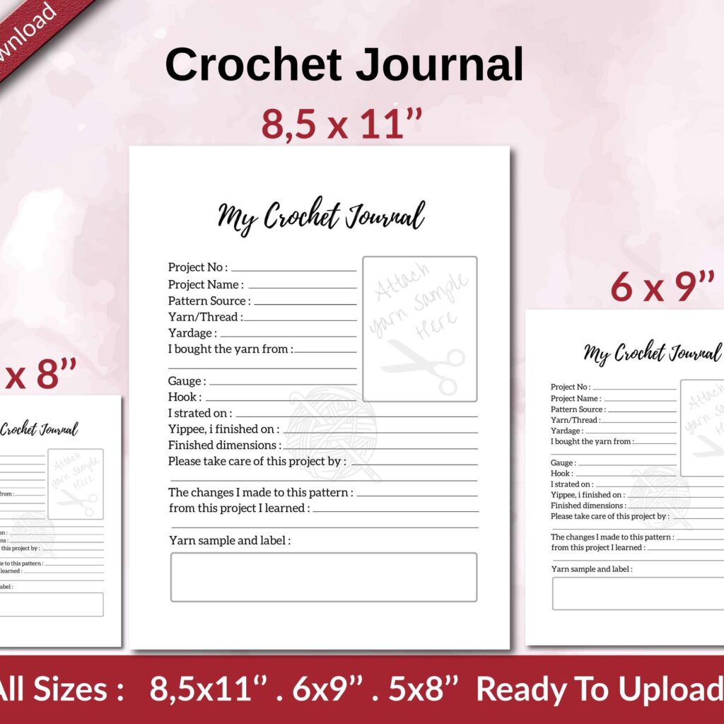 Crochet Journal KDP interior Ready To Upload, Sizes 8.5×11 6×9 5×8 inch PDF FILE Used as Amazon KDP Paperback Low Content Book, journal, Notebook, Planner, COMMERCIAL Use