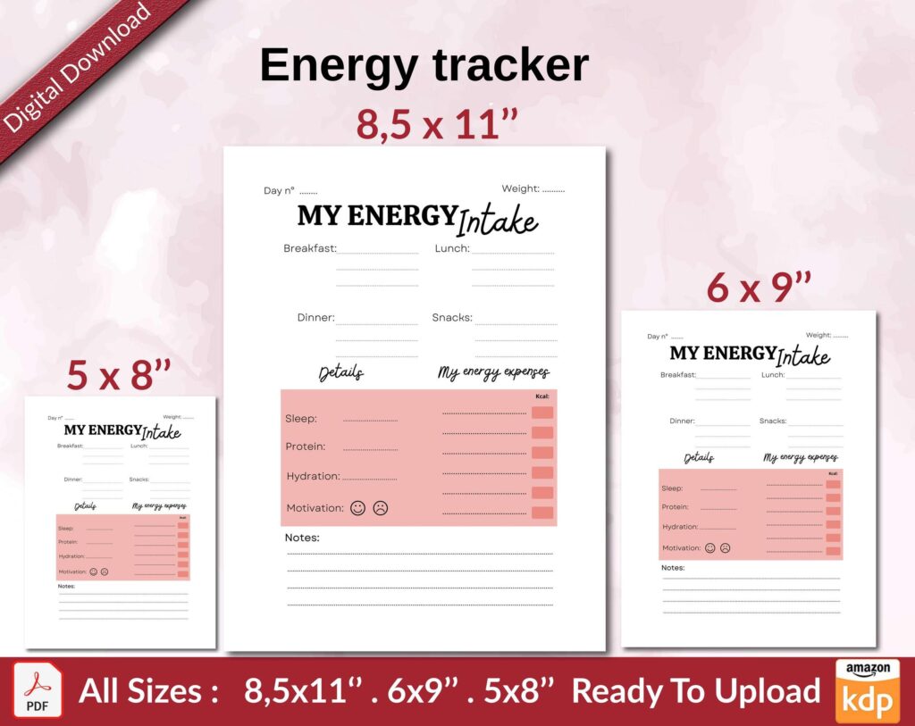 Energy tracker KDP interior Ready To Upload, Sizes 8.5×11 6×9 5×8 inch PDF FILE Used as Amazon KDP Paperback Low Content Book, journal, Notebook, Planner, COMMERCIAL Use