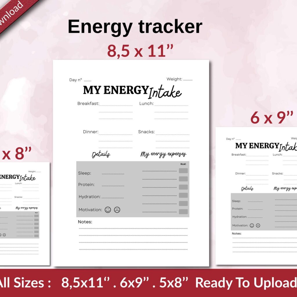 Energy tracker KDP interior Ready To Upload, Sizes 8.5×11 6×9 5×8 inch PDF FILE Used as Amazon KDP Paperback Low Content Book, journal, Notebook, Planner, COMMERCIAL Use