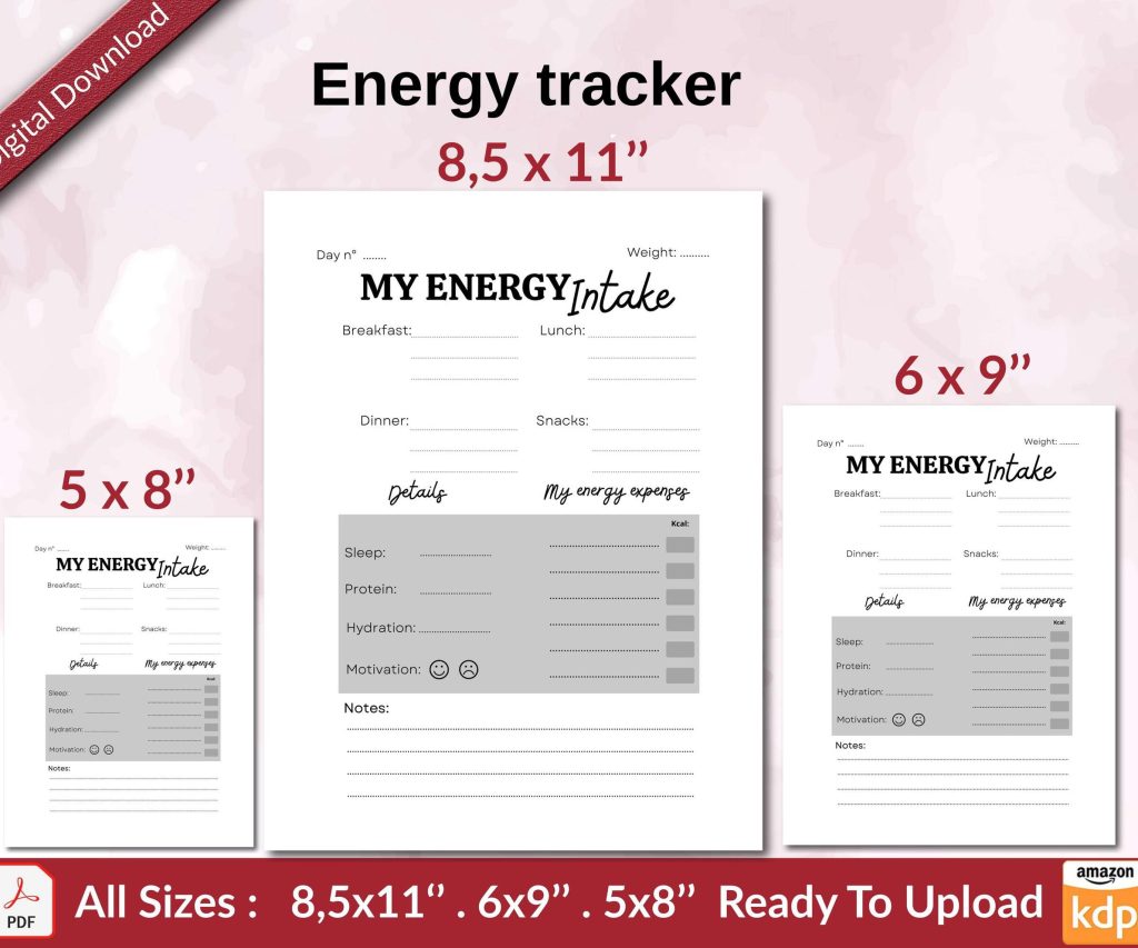 Energy tracker KDP interior Ready To Upload, Sizes 8.5×11 6×9 5×8 inch PDF FILE Used as Amazon KDP Paperback Low Content Book, journal, Notebook, Planner, COMMERCIAL Use