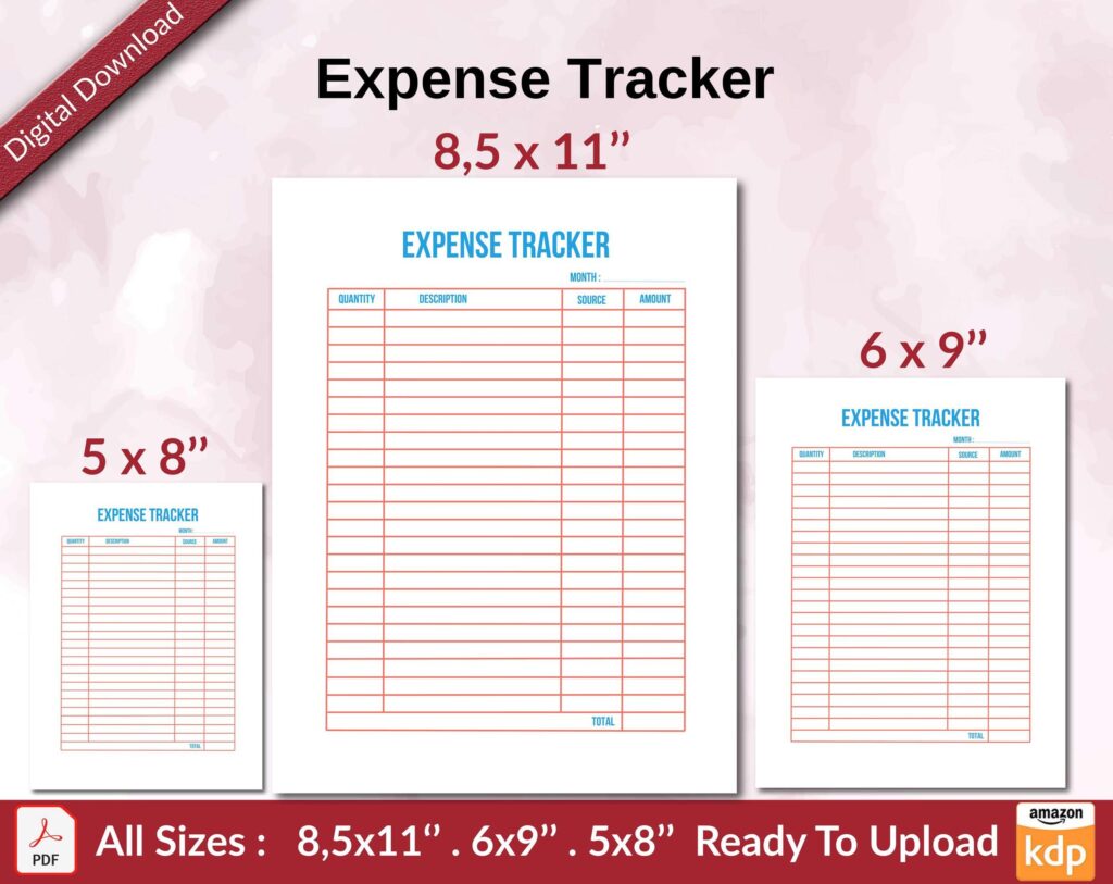 Expense Tracker KDP interior Ready To Upload, Sizes 8.5×11 6×9 5×8 inch PDF FILE Used as Amazon KDP Paperback Low Content Book, journal, Notebook, Planner, COMMERCIAL Use