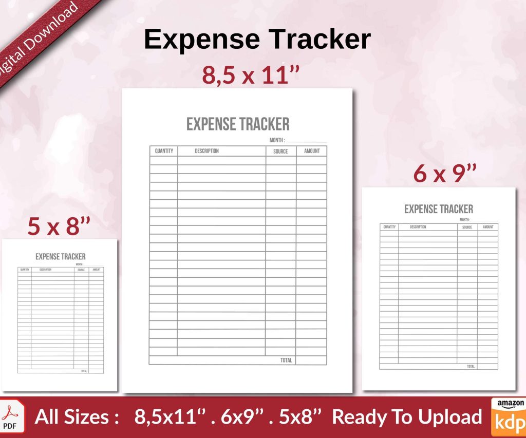 Expense Tracker KDP interior Ready To Upload, Sizes 8.5×11 6×9 5×8 inch PDF FILE Used as Amazon KDP Paperback Low Content Book, journal, Notebook, Planner, COMMERCIAL Use