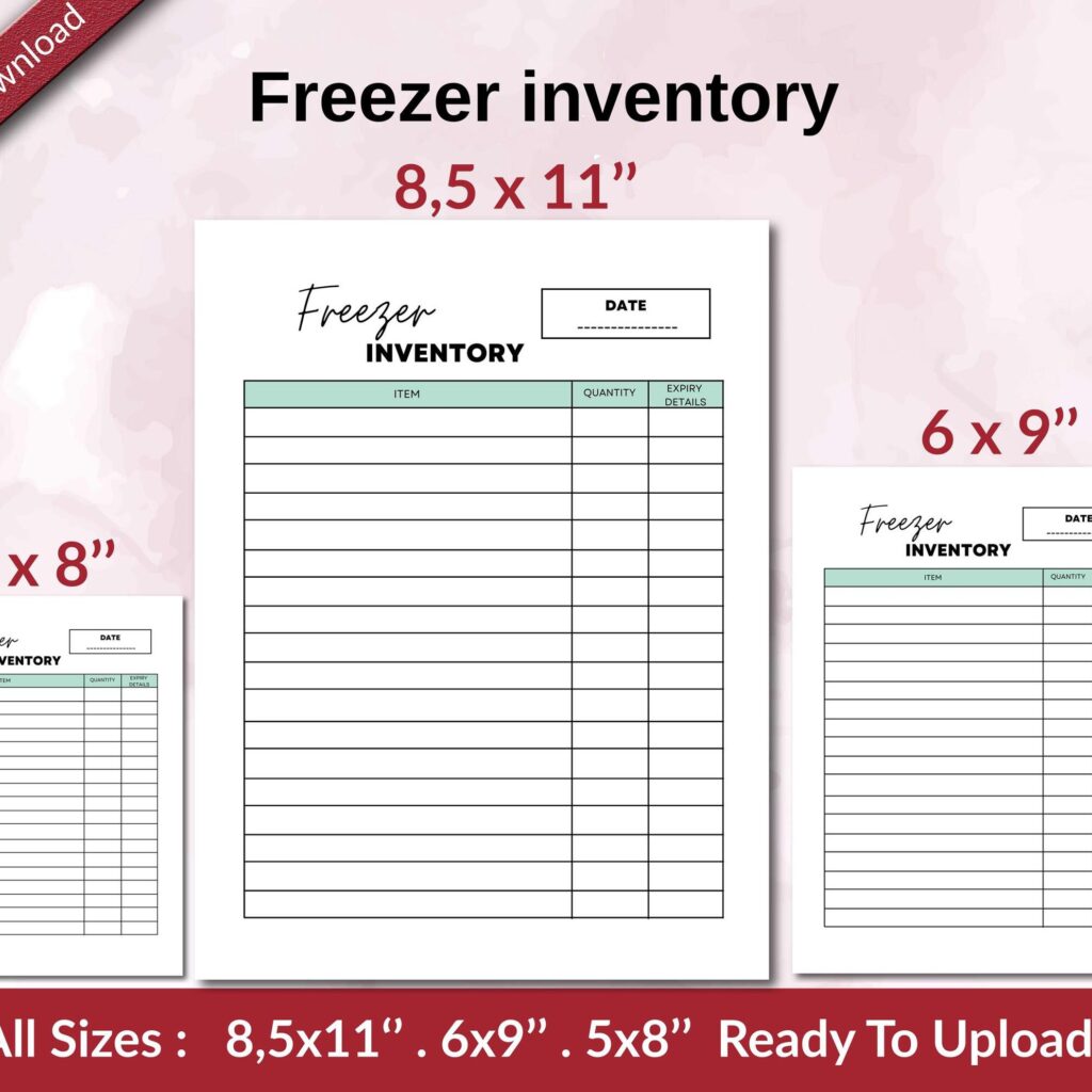 Freezer inventory KDP interior Ready To Upload, Sizes 8.5×11 6×9 5×8 inch PDF FILE Used as Amazon KDP Paperback Low Content Book, journal, Notebook, Planner, COMMERCIAL Use
