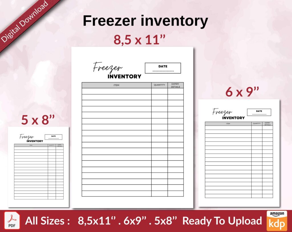 Freezer inventory KDP interior Ready To Upload, Sizes 8.5×11 6×9 5×8 inch PDF FILE Used as Amazon KDP Paperback Low Content Book, journal, Notebook, Planner, COMMERCIAL Use