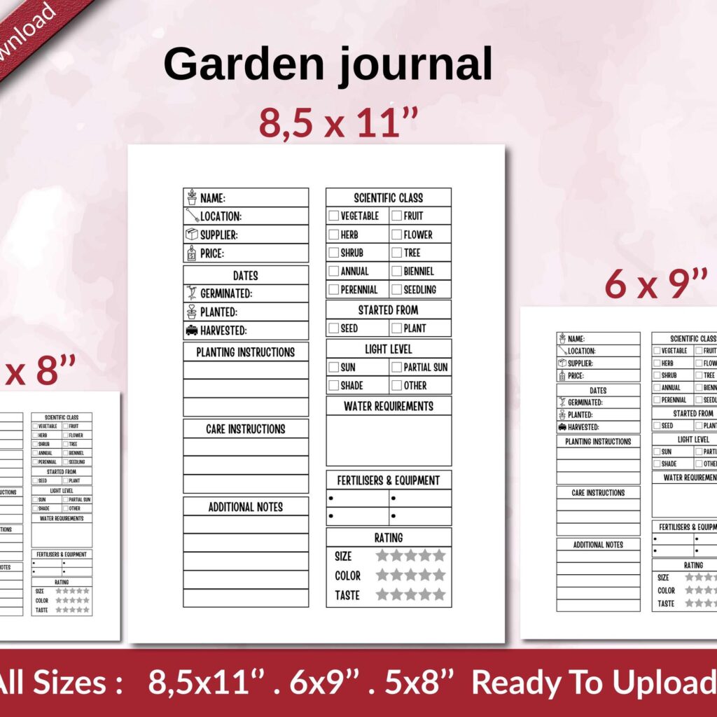 Garden journal KDP interior Ready To Upload, Sizes 8.5×11 6×9 5×8 inch PDF FILE Used as Amazon KDP Paperback Low Content Book, journal, Notebook, Planner, COMMERCIAL Use