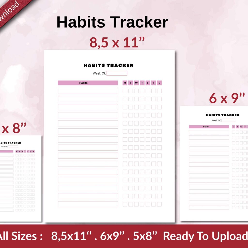 Habits Tracker KDP interior Ready To Upload, Sizes 8.5×11 6×9 5×8 inch PDF FILE Used as Amazon KDP Paperback Low Content Book, journal, Notebook, Planner, COMMERCIAL Use