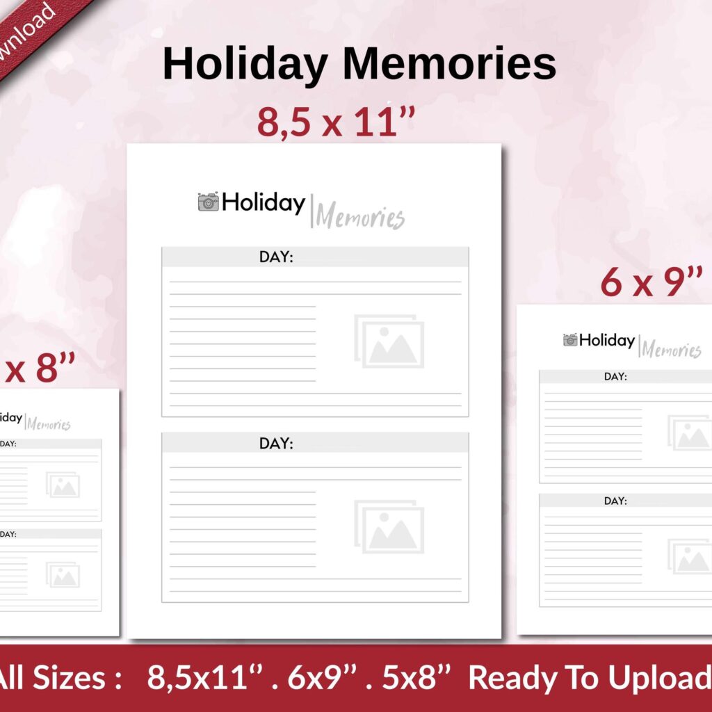 Holiday Memories KDP interior Ready To Upload, Sizes 8.5×11 6×9 5×8 inch PDF FILE Used as Amazon KDP Paperback Low Content Book, journal, Notebook, Planner, COMMERCIAL Use