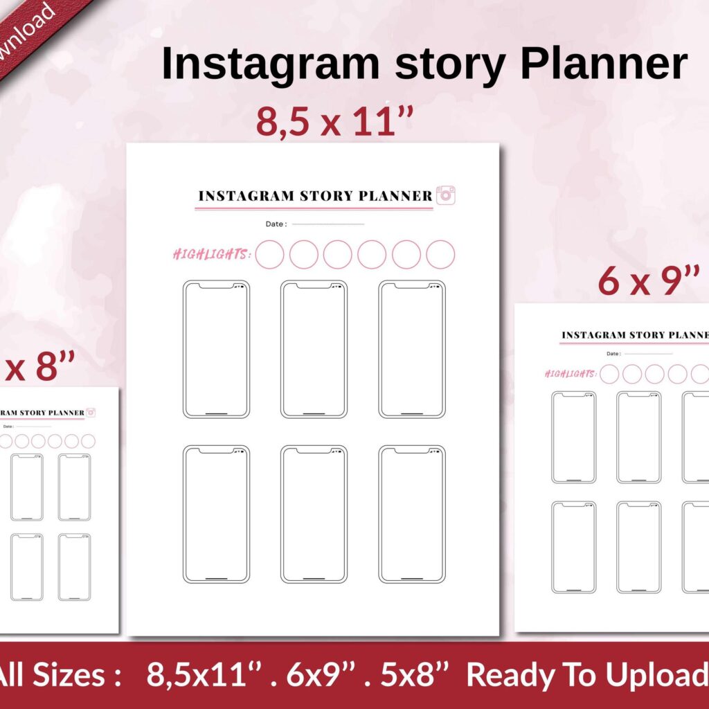 Instagram story Planner KDP interior Ready To Upload, Sizes 8.5×11 6×9 5×8 inch PDF FILE Used as Amazon KDP Paperback Low Content Book, journal, Notebook, Planner, COMMERCIAL Use