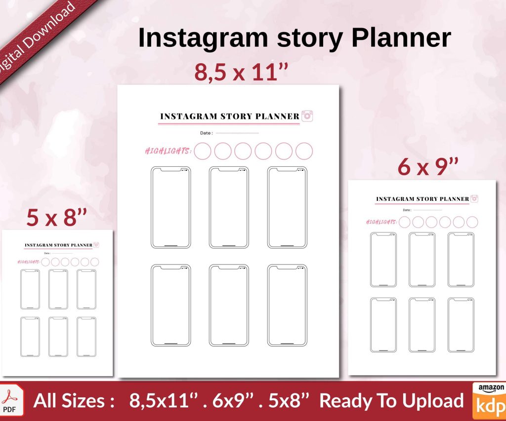 Instagram story Planner KDP interior Ready To Upload, Sizes 8.5×11 6×9 5×8 inch PDF FILE Used as Amazon KDP Paperback Low Content Book, journal, Notebook, Planner, COMMERCIAL Use
