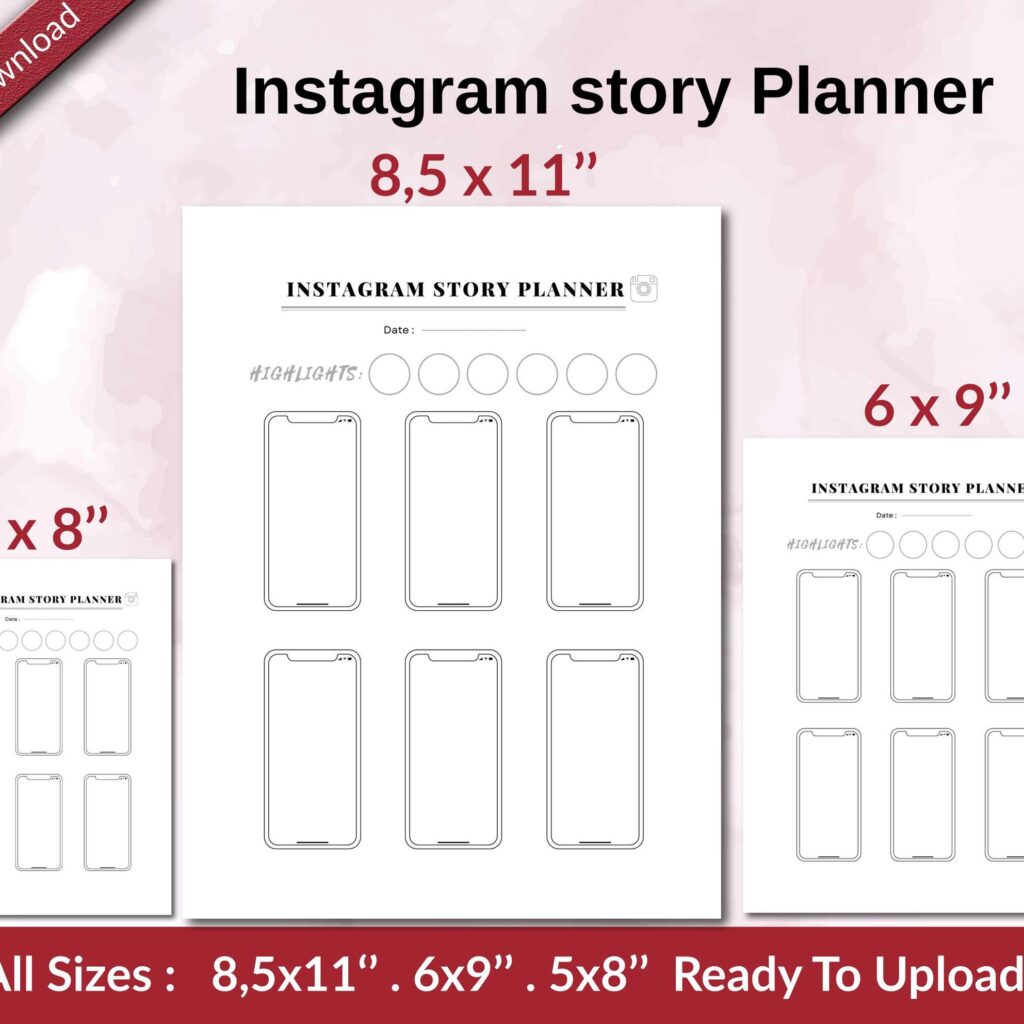 Instagram story Planner KDP interior Ready To Upload, Sizes 8.5×11 6×9 5×8 inch PDF FILE Used as Amazon KDP Paperback Low Content Book, journal, Notebook, Planner, COMMERCIAL Use