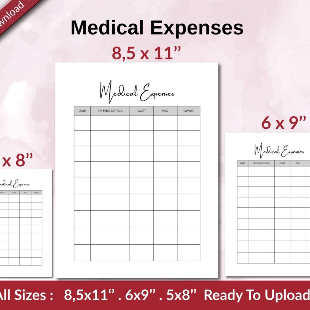 Medical Expenses KDP interior Ready To Upload, Sizes 8.5×11 6×9 5×8 inch PDF FILE Used as Amazon KDP Paperback Low Content Book, journal, Notebook, Planner, COMMERCIAL Use