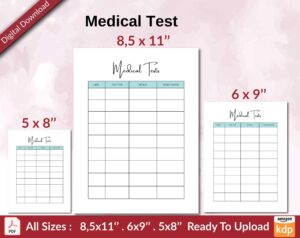 Medical Test KDP interior Ready To Upload, Sizes 8.5×11 6×9 5×8 inch PDF FILE Used as Amazon KDP Paperback Low Content Book, journal, Notebook, Planner, COMMERCIAL Use