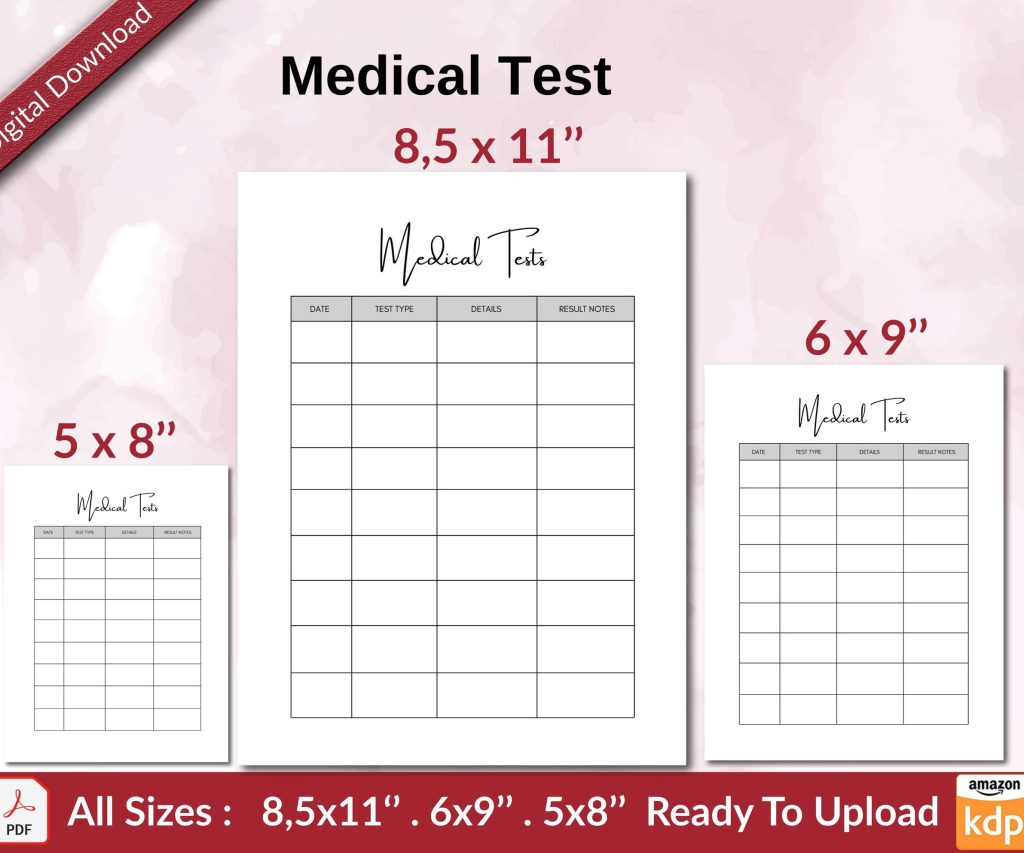 Medical Test KDP interior Ready To Upload, Sizes 8.5×11 6×9 5×8 inch PDF FILE Used as Amazon KDP Paperback Low Content Book, journal, Notebook, Planner, COMMERCIAL Use