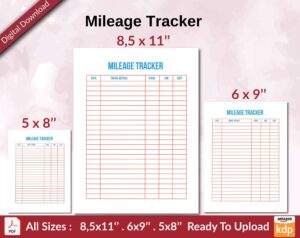 Mileage Tracker KDP interior Ready To Upload, Sizes 8.5×11 6×9 5×8 inch PDF FILE Used as Amazon KDP Paperback Low Content Book, journal, Notebook, Planner, COMMERCIAL Use