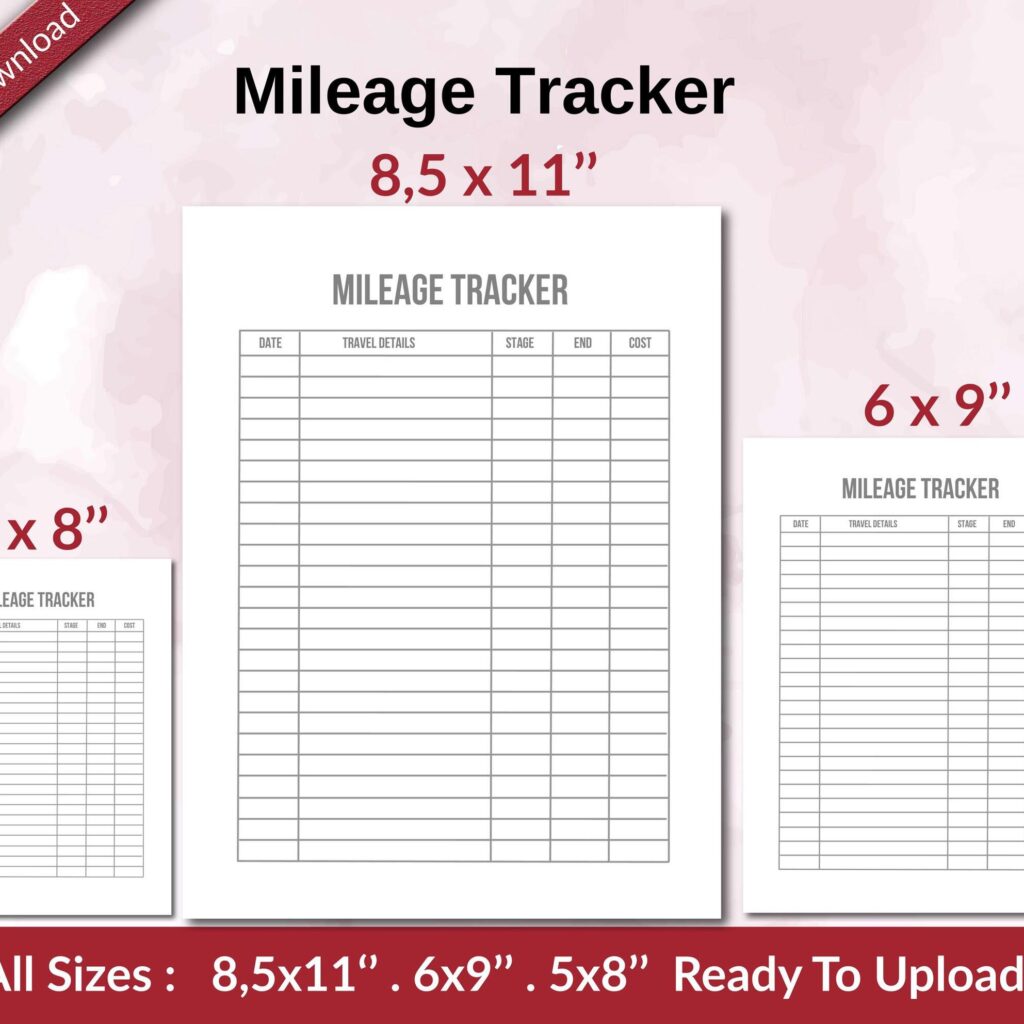 Mileage Tracker KDP interior Ready To Upload, Sizes 8.5×11 6×9 5×8 inch PDF FILE Used as Amazon KDP Paperback Low Content Book, journal, Notebook, Planner, COMMERCIAL Use
