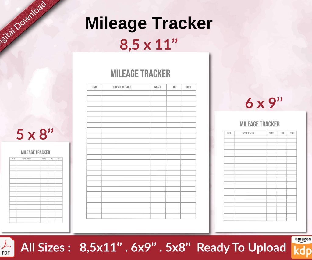 Mileage Tracker KDP interior Ready To Upload, Sizes 8.5×11 6×9 5×8 inch PDF FILE Used as Amazon KDP Paperback Low Content Book, journal, Notebook, Planner, COMMERCIAL Use