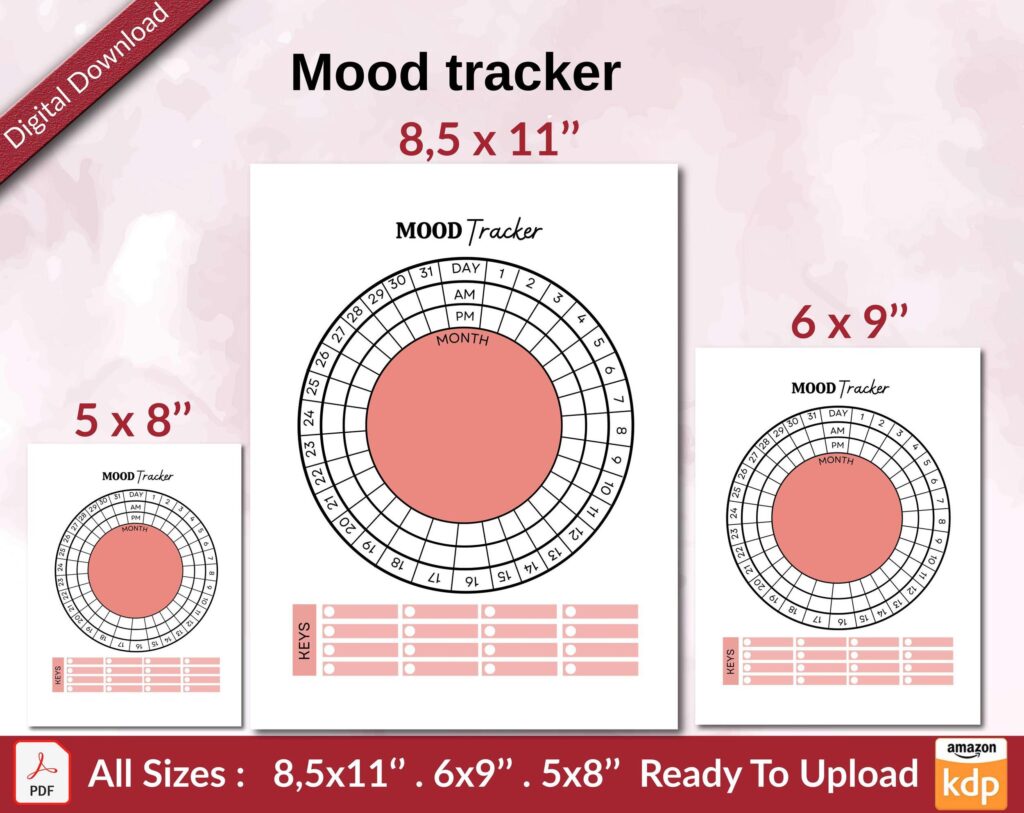 Mood tracker KDP interior Ready To Upload, Sizes 8.5×11 6×9 5×8 inch PDF FILE Used as Amazon KDP Paperback Low Content Book, journal, Notebook, Planner, COMMERCIAL Use