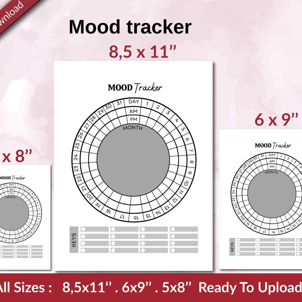 Mood tracker KDP interior Ready To Upload, Sizes 8.5×11 6×9 5×8 inch PDF FILE Used as Amazon KDP Paperback Low Content Book, journal, Notebook, Planner, COMMERCIAL Use