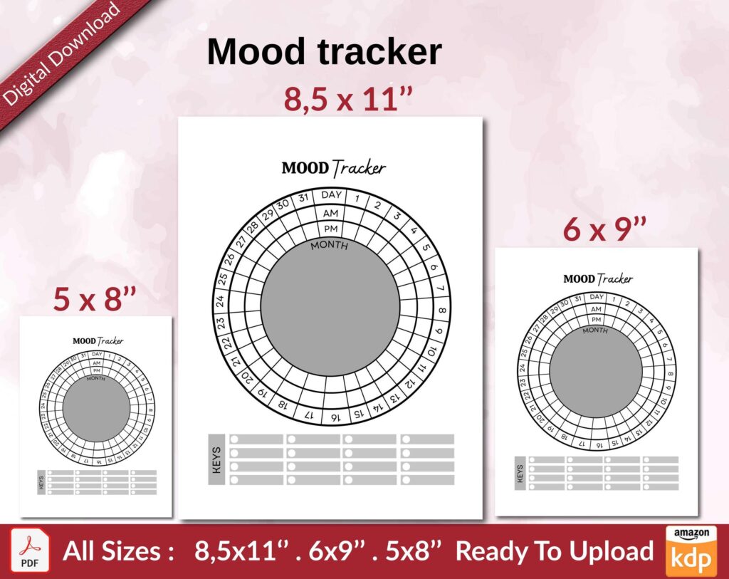 Mood tracker KDP interior Ready To Upload, Sizes 8.5×11 6×9 5×8 inch PDF FILE Used as Amazon KDP Paperback Low Content Book, journal, Notebook, Planner, COMMERCIAL Use