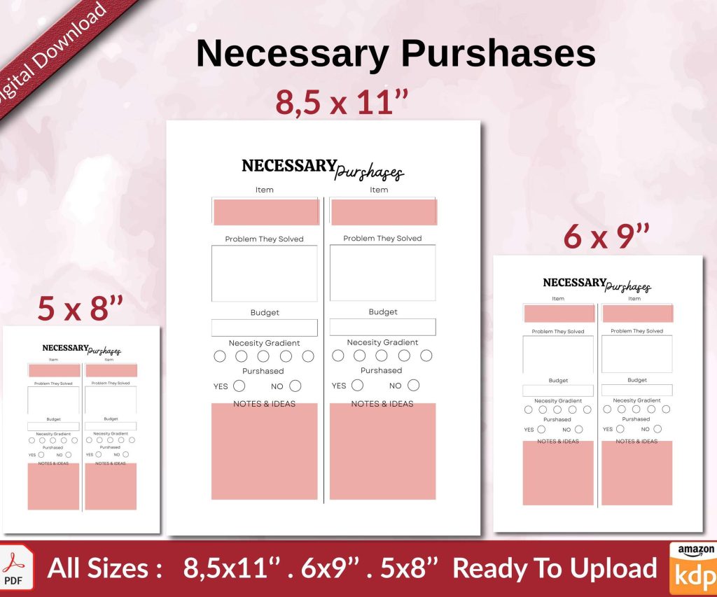 Necessary Purshases KDP interior Ready To Upload, Sizes 8.5×11 6×9 5×8 inch PDF FILE Used as Amazon KDP Paperback Low Content Book, journal, Notebook, Planner, COMMERCIAL Use