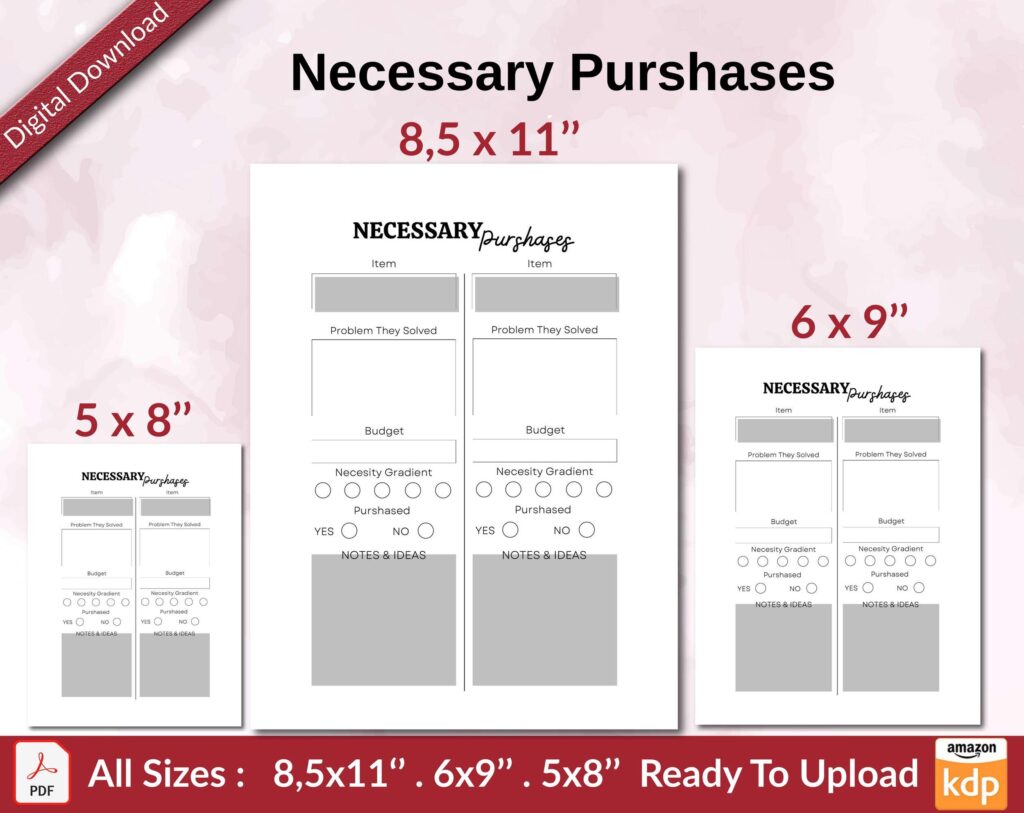 Necessary Purshases KDP interior Ready To Upload, Sizes 8.5×11 6×9 5×8 inch PDF FILE Used as Amazon KDP Paperback Low Content Book, journal, Notebook, Planner, COMMERCIAL Use