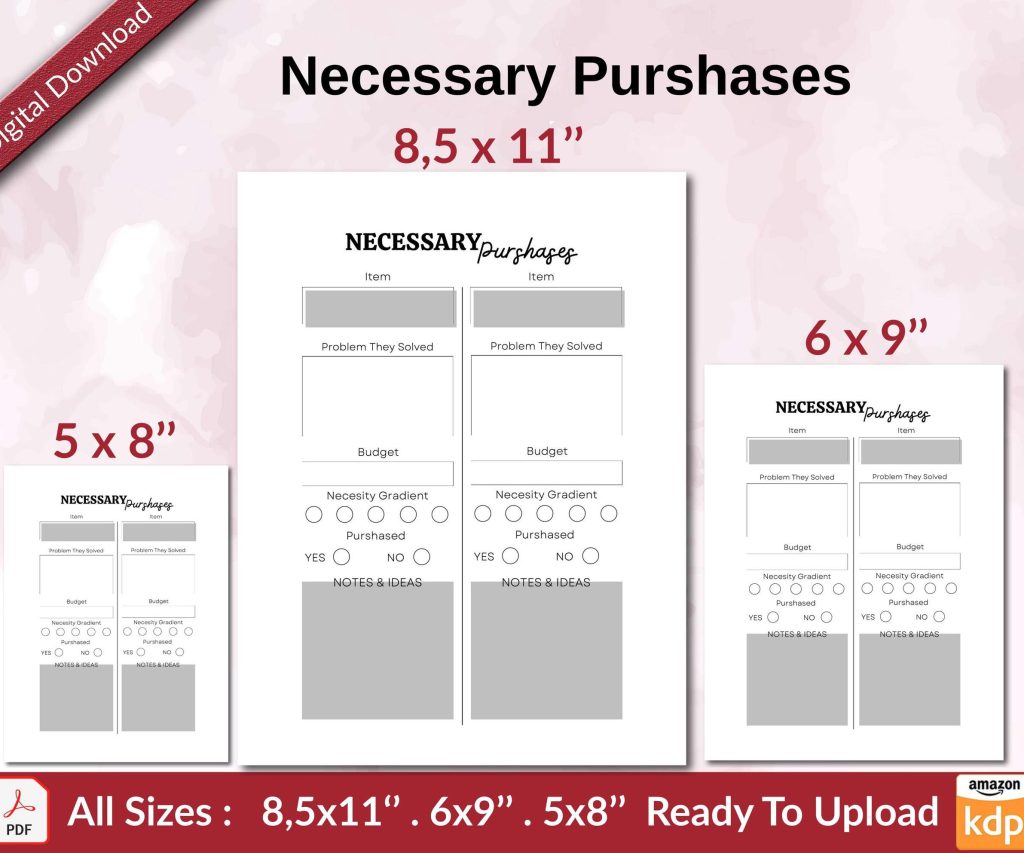 Necessary Purshases KDP interior Ready To Upload, Sizes 8.5×11 6×9 5×8 inch PDF FILE Used as Amazon KDP Paperback Low Content Book, journal, Notebook, Planner, COMMERCIAL Use