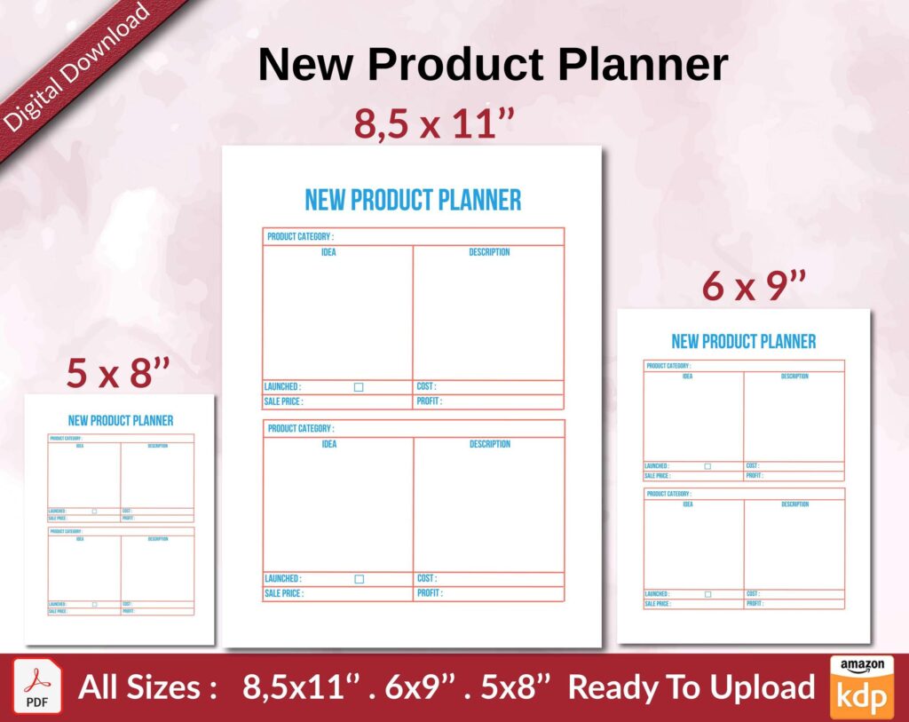 New Product Planner KDP interior Ready To Upload, Sizes 8.5×11 6×9 5×8 inch PDF FILE Used as Amazon KDP Paperback Low Content Book, journal, Notebook, Planner, COMMERCIAL Use