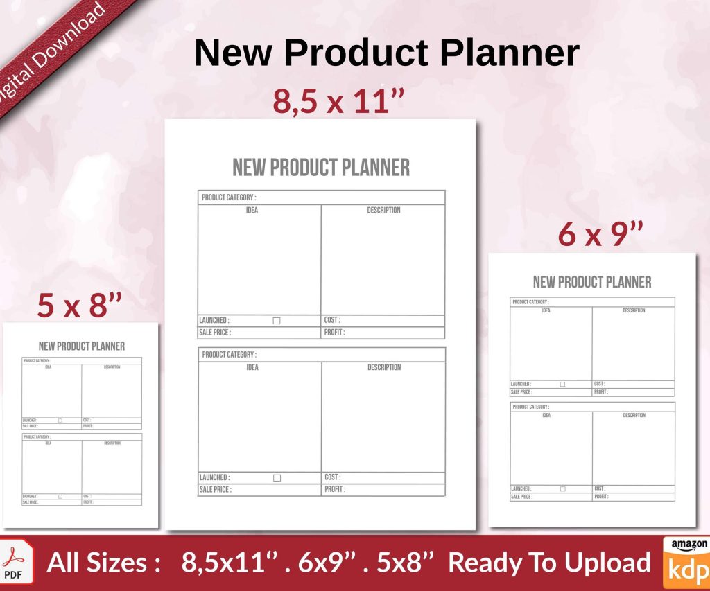 New Product Planner KDP interior Ready To Upload, Sizes 8.5×11 6×9 5×8 inch PDF FILE Used as Amazon KDP Paperback Low Content Book, journal, Notebook, Planner, COMMERCIAL Use