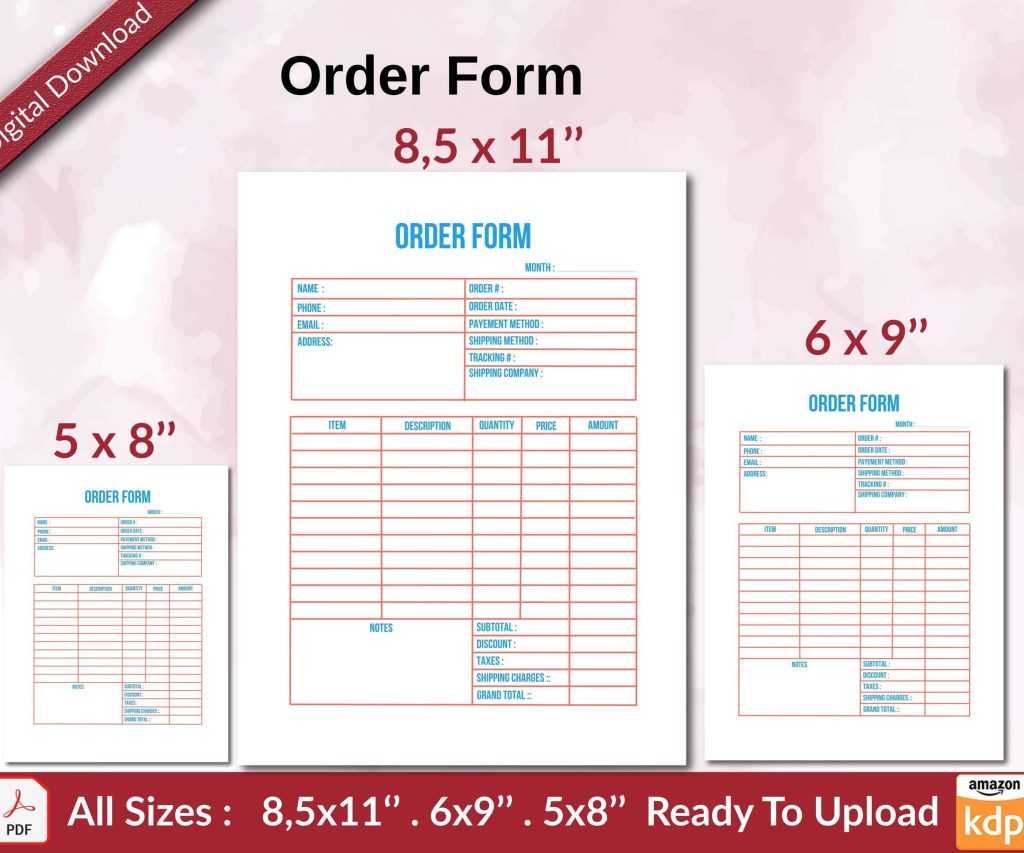 Order Form KDP interior Ready To Upload, Sizes 8.5×11 6×9 5×8 inch PDF FILE Used as Amazon KDP Paperback Low Content Book, journal, Notebook, Planner, COMMERCIAL Use