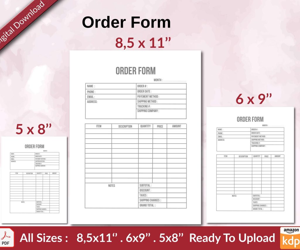 Order Form KDP interior Ready To Upload, Sizes 8.5×11 6×9 5×8 inch PDF FILE Used as Amazon KDP Paperback Low Content Book, journal, Notebook, Planner, COMMERCIAL Use