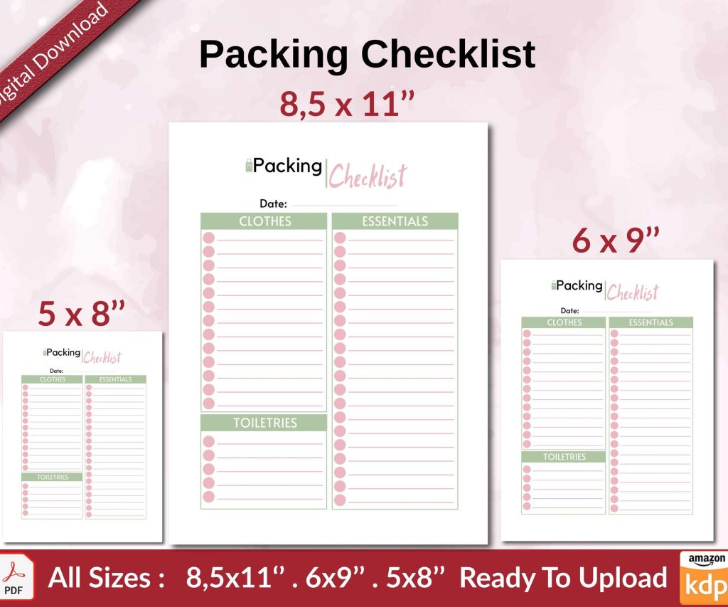Packing Checklist KDP interior Ready To Upload, Sizes 8.5×11 6×9 5×8 inch PDF FILE Used as Amazon KDP Paperback Low Content Book, journal, Notebook, Planner, COMMERCIAL Use