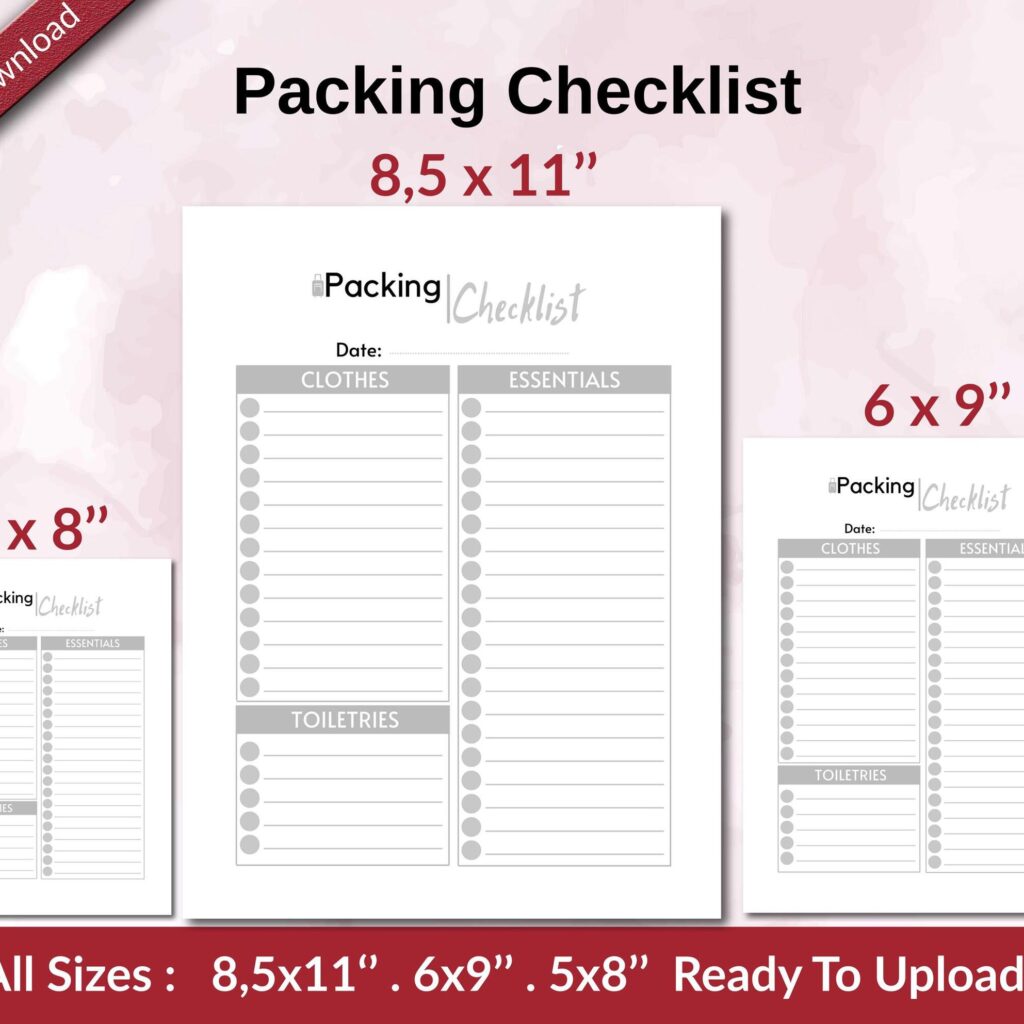 Packing Checklist KDP interior Ready To Upload, Sizes 8.5×11 6×9 5×8 inch PDF FILE Used as Amazon KDP Paperback Low Content Book, journal, Notebook, Planner, COMMERCIAL Use