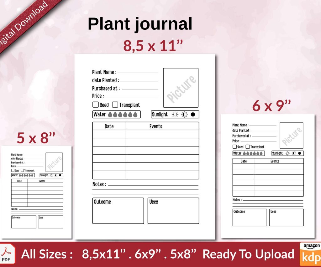 Plant journal KDP interior Ready To Upload, Sizes 8.5×11 6×9 5×8 inch PDF FILE Used as Amazon KDP Paperback Low Content Book, journal, Notebook, Planner, COMMERCIAL Use