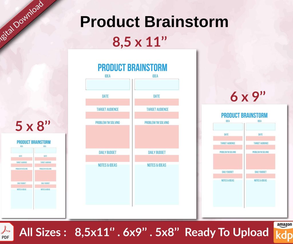 Product Brainstorm KDP interior Ready To Upload, Sizes 8.5×11 6×9 5×8 inch PDF FILE Used as Amazon KDP Paperback Low Content Book, journal, Notebook, Planner, COMMERCIAL Use