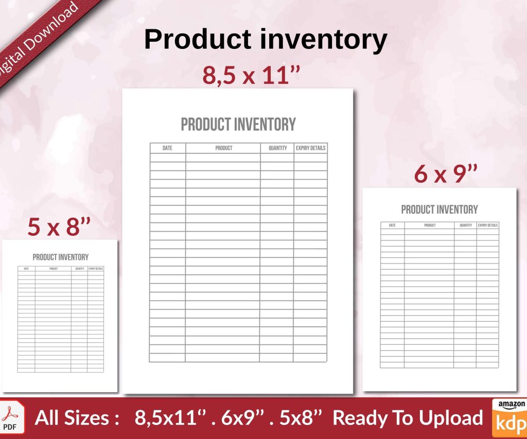 Product inventory KDP interior Ready To Upload, Sizes 8.5×11 6×9 5×8 inch PDF FILE Used as Amazon KDP Paperback Low Content Book, journal, Notebook, Planner, COMMERCIAL Use