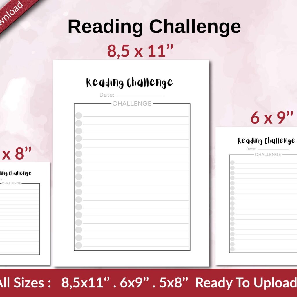 Reading Challenge KDP interior Ready To Upload, Sizes 8.5×11 6×9 5×8 inch PDF FILE Used as Amazon KDP Paperback Low Content Book, journal, Notebook, Planner, COMMERCIAL Use